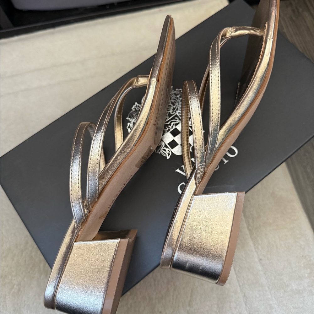 Vince Camuto Metallic Gold Strappy Square-Toe Sandals - Picture 3 of 7